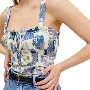 UO Urban Outfitters Bustier Corset Tank Blue Flower White Valentina Paris